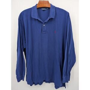 Vintage Polo Ralph Lauren 100% Cotton Blue 2X BIG Long Sleeve Polo Shirt Classic